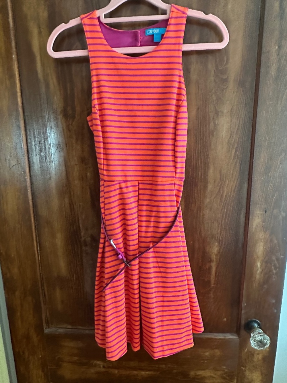 Lamour women’s midi dress xs orange & purple/pink stripes new without tags